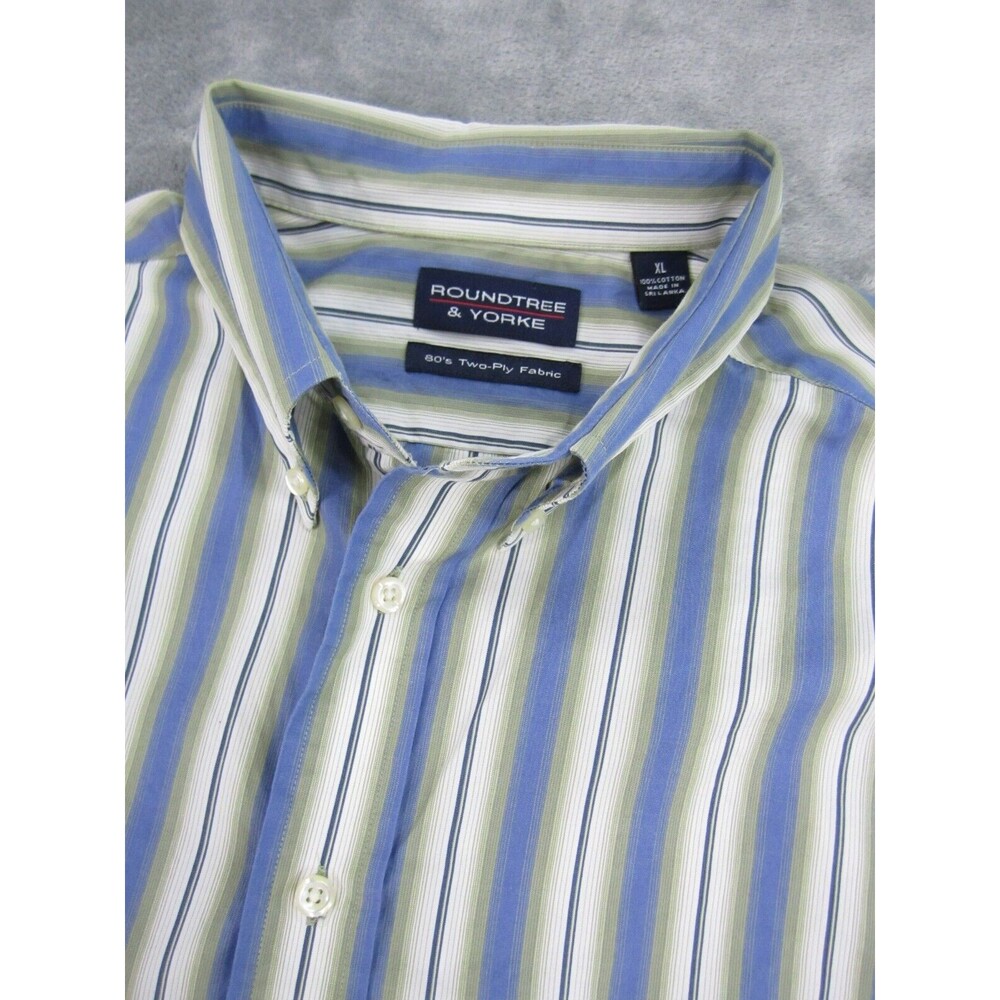 Roundtree & Yorke Mens Sz. XL Shirt 80's Two-Ply Fabric Long Slv. Striped Blue